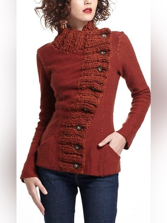 Anthropologie Sweaters - Anthropologie Gro Abrahamsson Transverse Placket Wool Cardigan Rust Orange XS